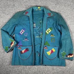 Vintage Lopez Mexican Green Wool Jacket Souvenir
